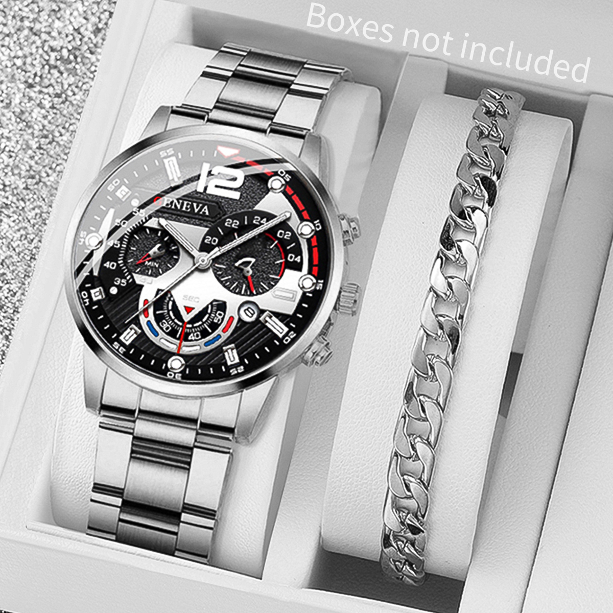 2 szt. Męskie zegarki biznesowe moda stalowy pasek męski analogowy zegarek kwarcowy zestaw bransoletek Relogio Masculino Reloj Hombre (bez pudełka)