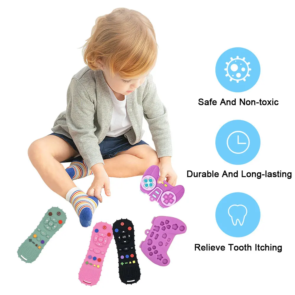 Mordedor de silicona Montessori para bebé, juguetes educativos para la dentición con forma de Control remoto para niños y niñas, regalo de Navidad