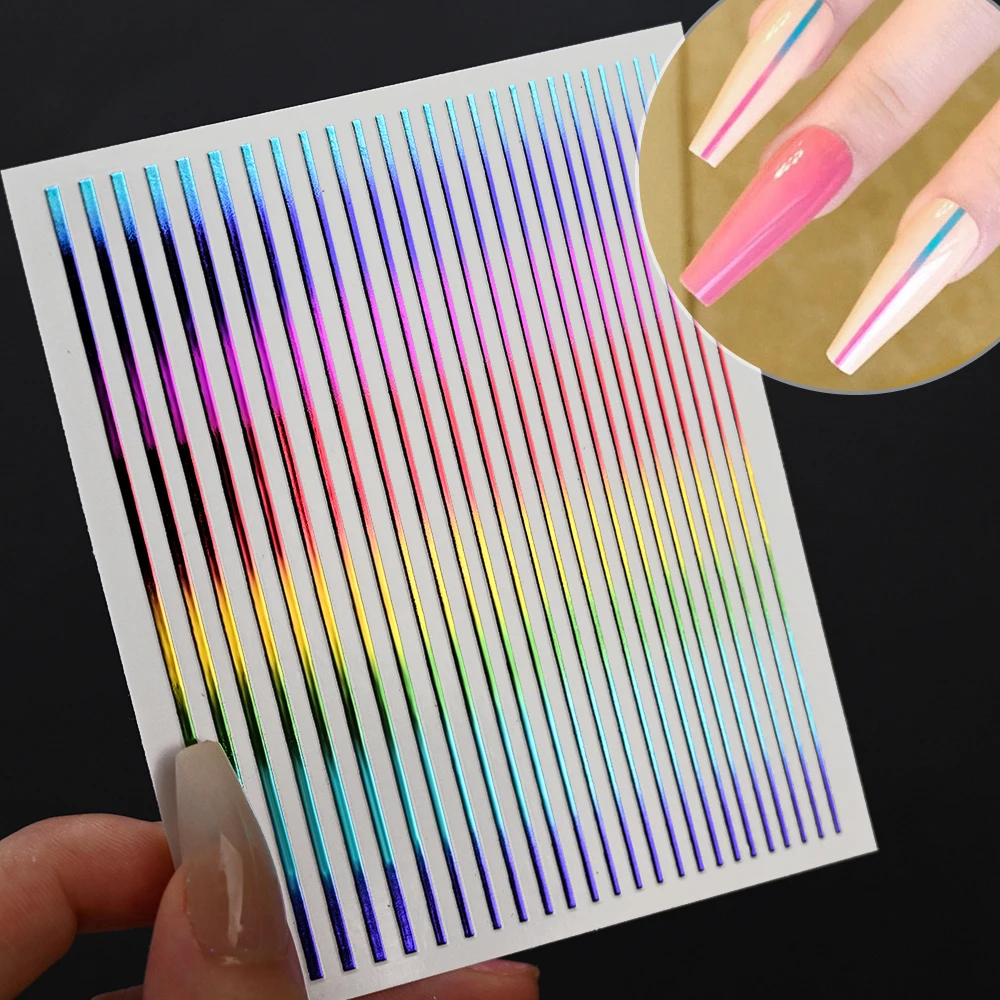 1 แผ่นเลเซอร์ทอง/Silver Line 3D สติ๊กเกอร์เล็บที่มีสีสัน/สีดํา/สีขาว Stripe Self-Adhesive Slider DIY เส้นเล็บ Decals * &