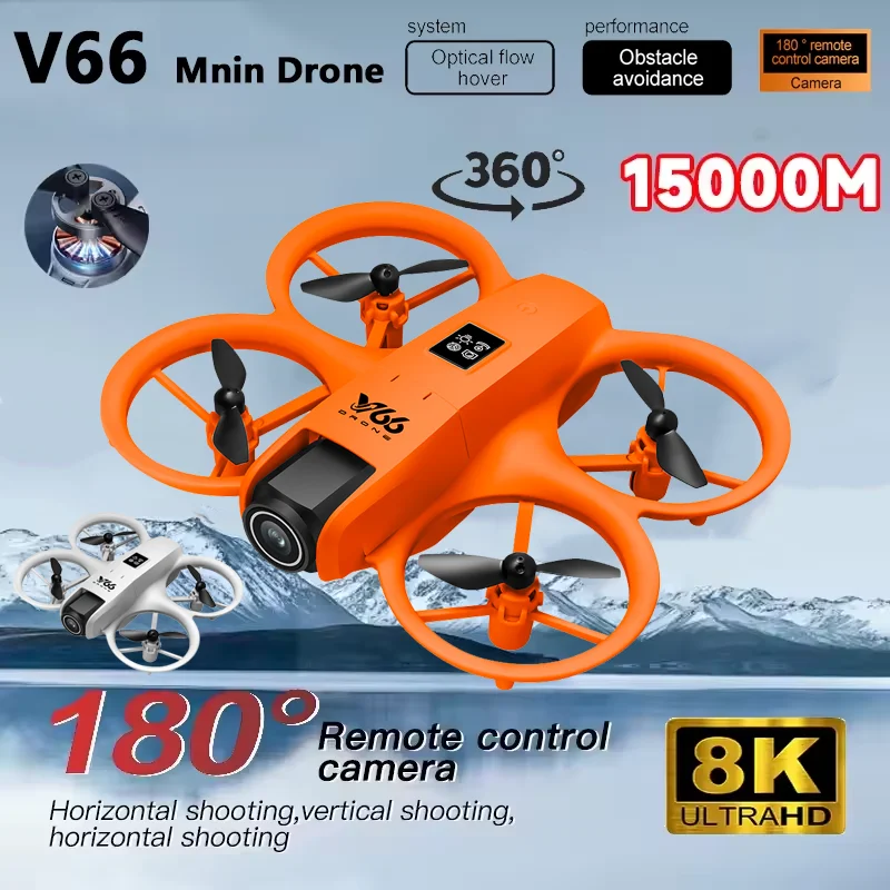 Novo V66 Mini RC Antena FPV Drone 8K Grande Angular HD Controlado Eletricamente 180 °   Brinquedo de helicóptero para evitar obstáculos dobrável com câmera