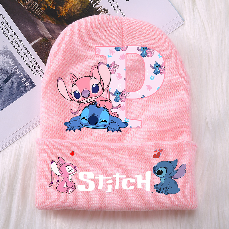 ステッチエンジェルガールズニットキャップベビー帽子かわいい漫画の手紙 A-Z プリントビーニー子供冬暖かいアクセサリークリスマスギフト