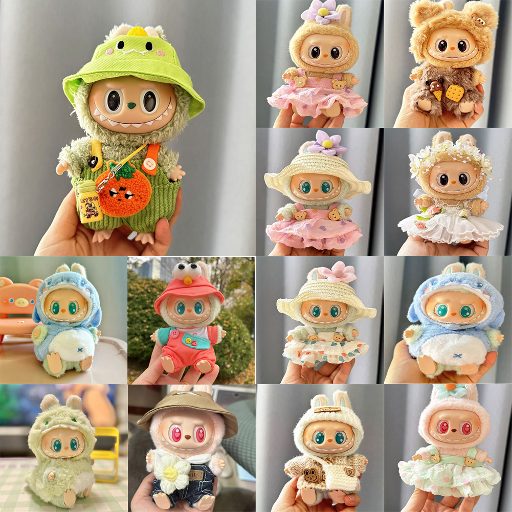 17cm Mini Plush Doll's Clothes Outfit Accessories for Korea Kpop Labubu Dolls Sit Party Overalls Clothing Gift （Only clothes）