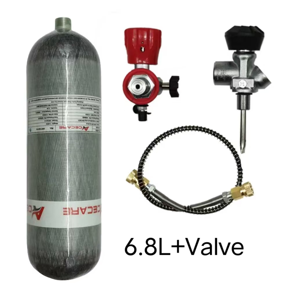 ACECARE 300bar 4500psi 6,8L Kohlefaser-Zylinder-HPA-Hochdruckflasche mit Ventilfüllstation zum Tauchen M18 * 1,5