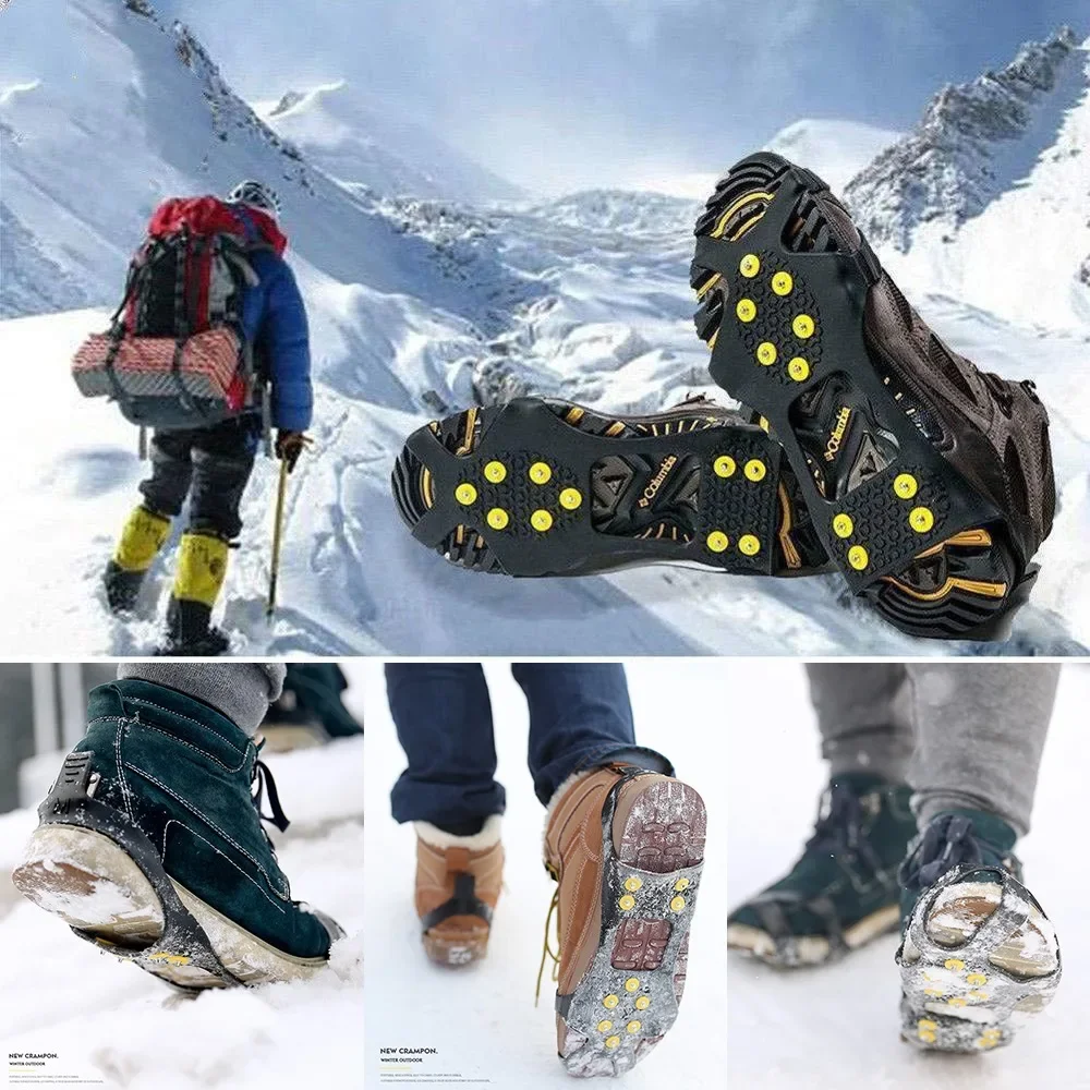 10 Studs หิมะ ICE Claw Anti-Skid หิมะน้ําแข็ง Thermo พลาสติก Elastomer รองเท้าปีนเขา Spikes Grips Cleats กว่ารองเท้า Crampons
