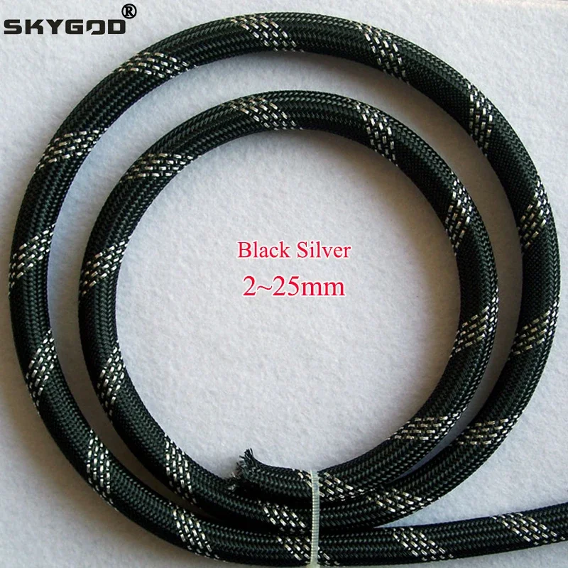 1/5/10M Đen Bạc Vật Nuôi Bện Dây Tay Áo 2 4 6 8 10 12 16 20 25Mm Chặt Chẽ Mật Độ Cao Cách Điện Cáp Bảo Vệ Mở Rộng