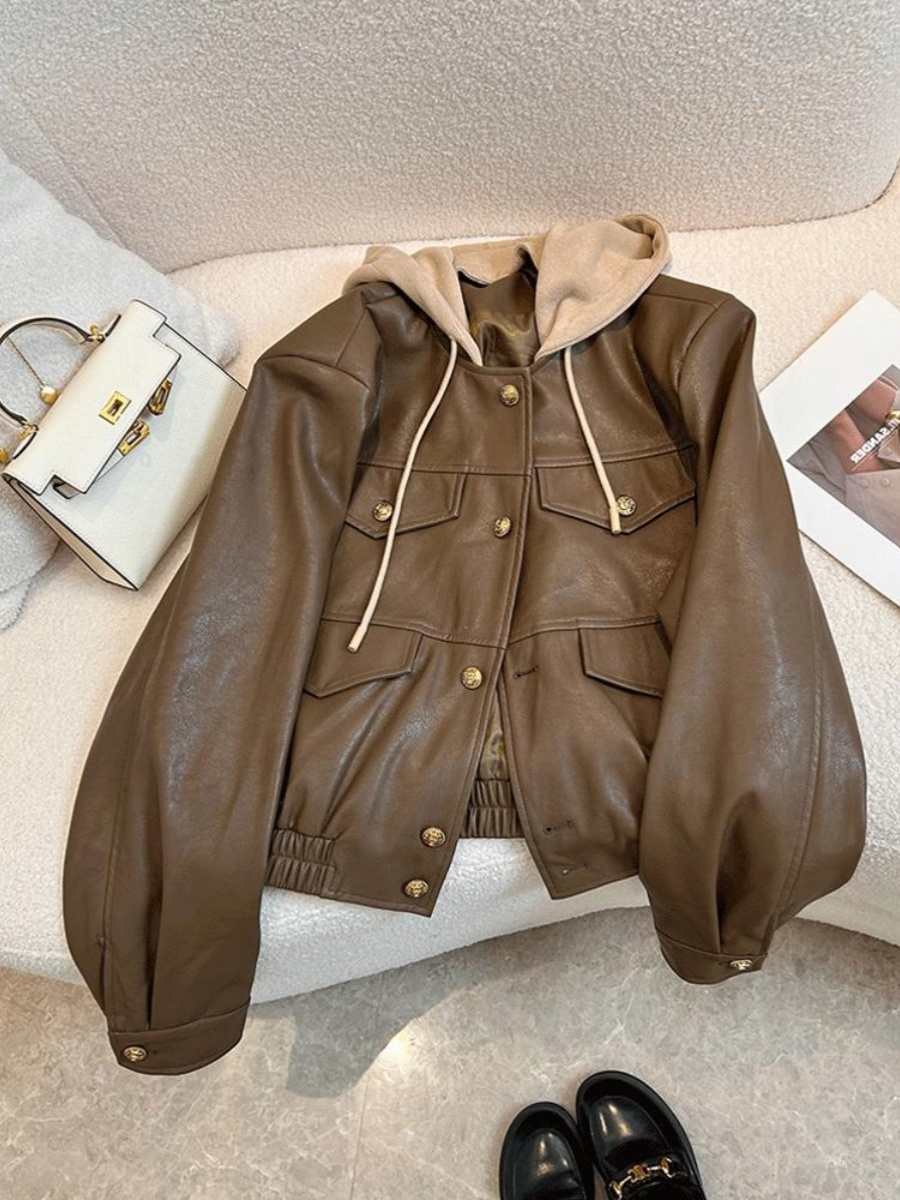 プラスサイズルーズ 300 ポンド脂肪 MM 偽ツーピースフード付きジャケット秋冬カジュアルヴィンテージオートバイ服ジャケットトップ