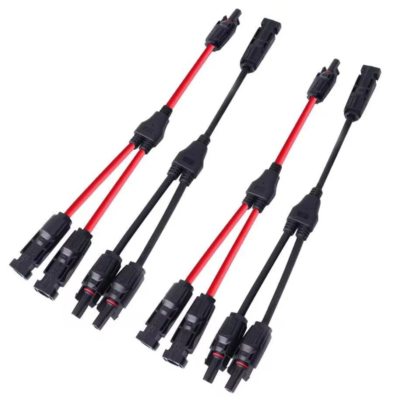 Power Solar Connectors 30A Y-Zweig-Kabel, Solarkabel Paralleladapter im Paar für Solarpanel 1*M/FF+1*F/MM schwarz rot Power