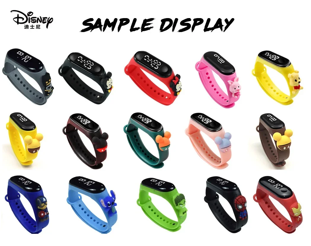 Disney Mickey Mouse Minnie Avengers Spiderman LED เด็กนักเรียนกีฬา Touch การ์ตูนนาฬิกาอิเล็กทรอนิกส์เด็กชายหญิงของเล่นของขวัญ