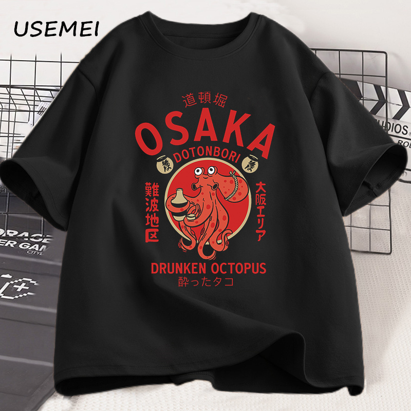 Osaka Dotonbori Drunken Octopus графические футболки в японском стиле уличная футболка для любителей еды хлопковые винтажные футболки с короткими рукавами
