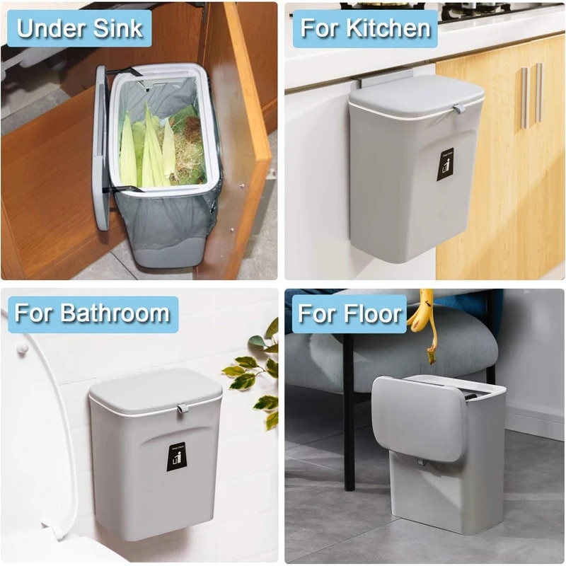 7/9L Wall Mounted Trash Can Household Galley Waste Bin Hanging Bathroom Trash Can With Lid Food Garbage Bin Kitchen Accessories