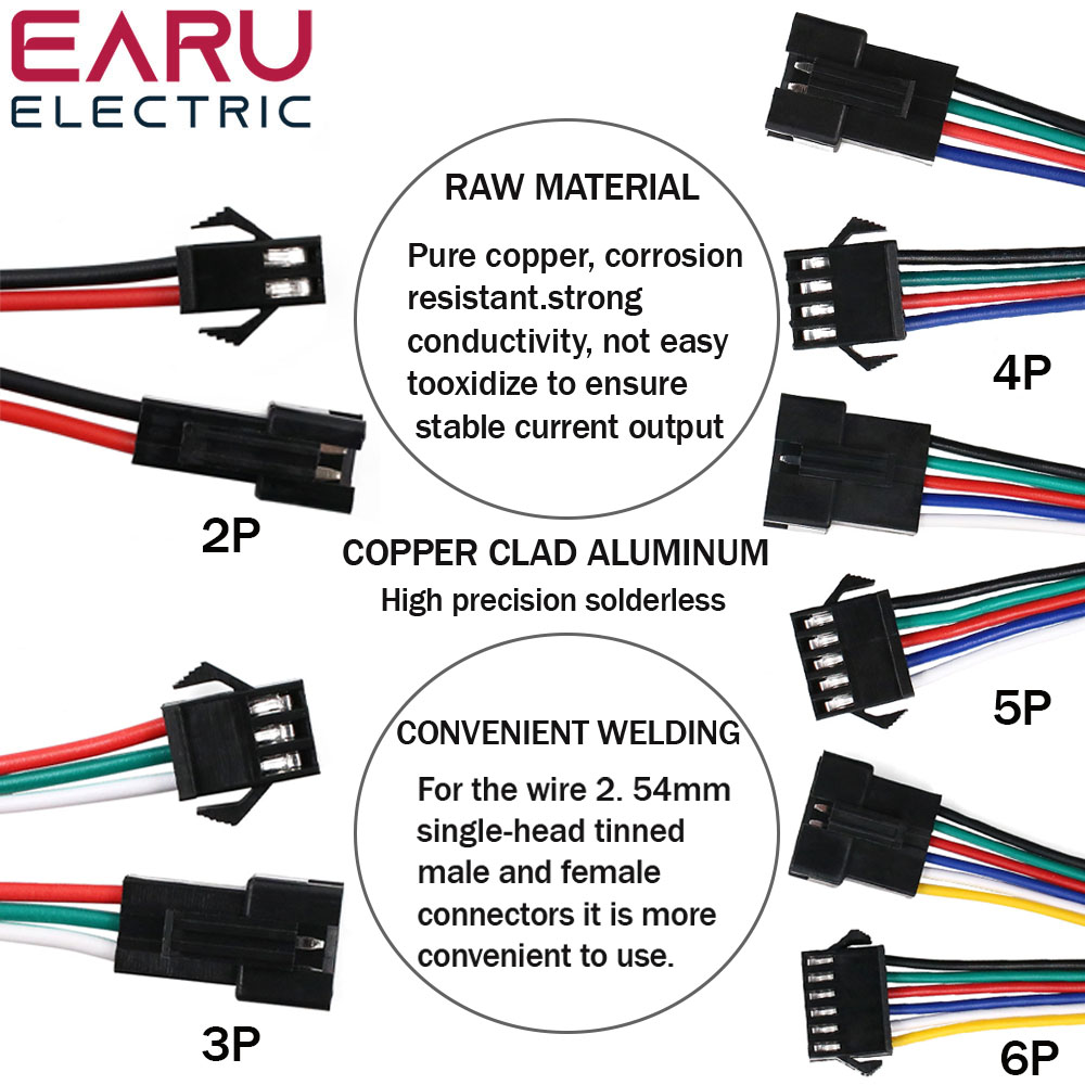 2Pin 3Pin 4Pin 5Pin 6Pin conector led macho/hembra JST SM 2 3 4 5 6Pin Cable de conector de clavija para controlador de lámpara de luz de tira Led