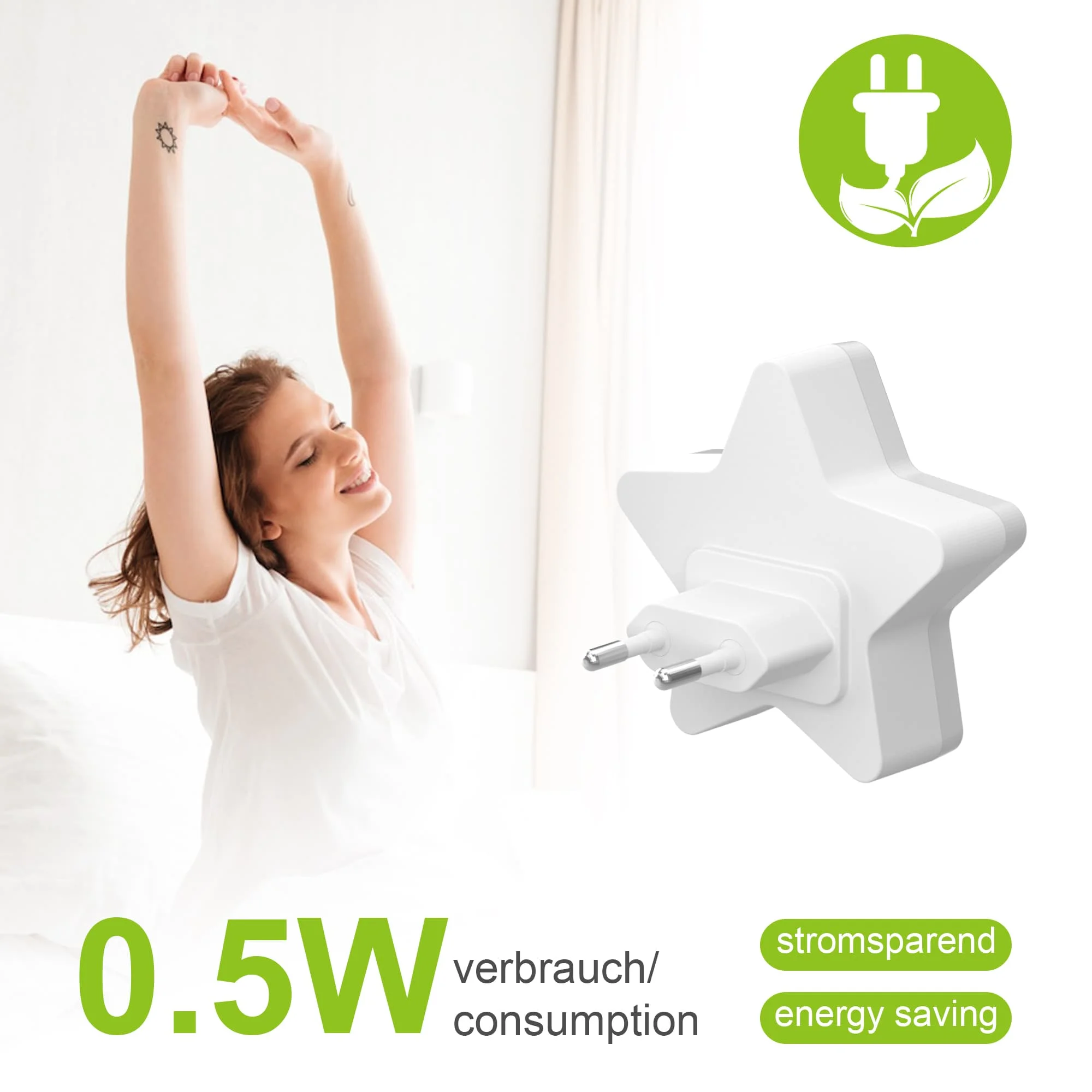 Luces nocturnas con forma de estrella, luces LED con Sensor de luz nocturna, enchufe de encendido/apagado automático para niños, dormitorio, escalera, pasillo, lámparas de noche para cabecera de cama