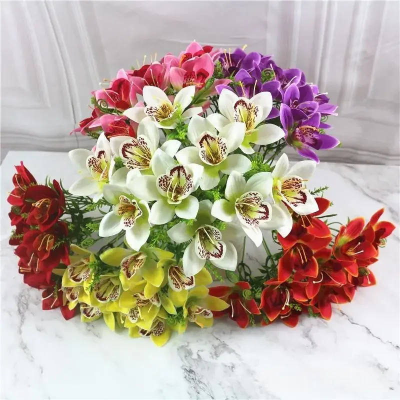 10 Pz/bouquet Artificiale Orchidea Flore Seta Bianca Finto Orchidea Fiore FAI DA TE Matrimonio Indietro Strada Casa Scrivania Vaso Accessori Finte Flores