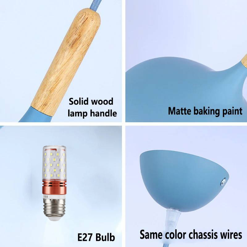 Candelabro de color nórdico, luz colgante de madera para dormitorio, sala de estar, lámpara LED de un solo cabezal, accesorio de iluminación de aluminio para habitación de niños