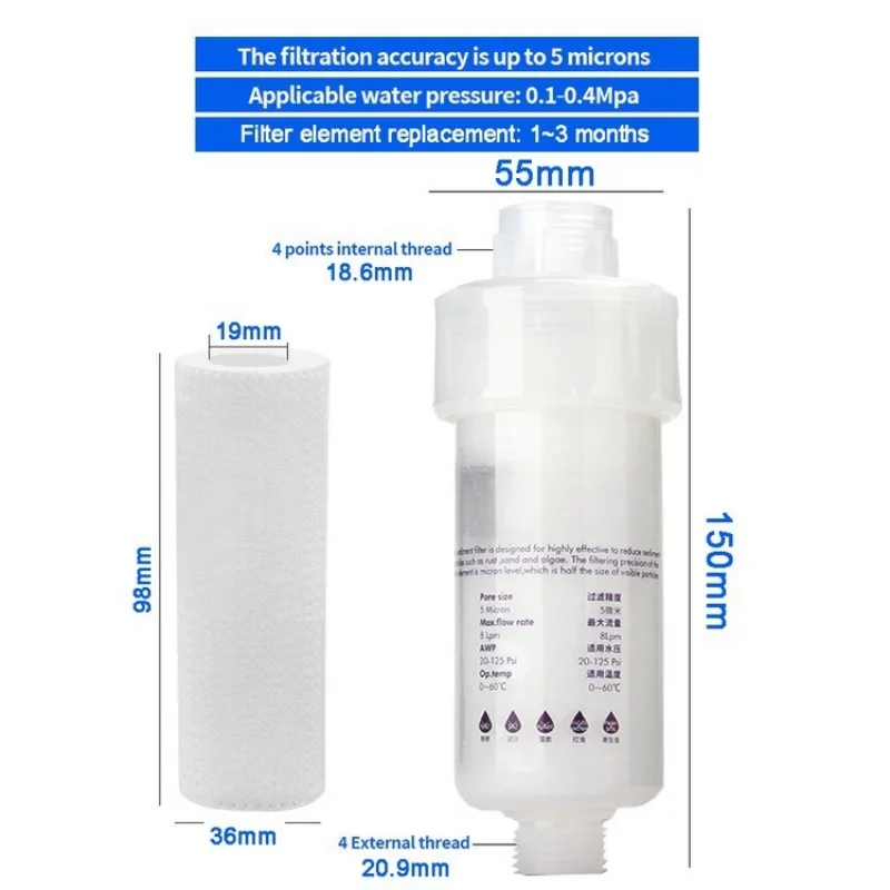 5 ''PRE FILTER ตลับกรองน้ําเครื่องซักผ้ากรองพร้อมอะแดปเตอร์เครื่องทําน้ําอุ่นห้องน้ําห้องน้ําเครื่องฟอกอากาศในครัวเรือน