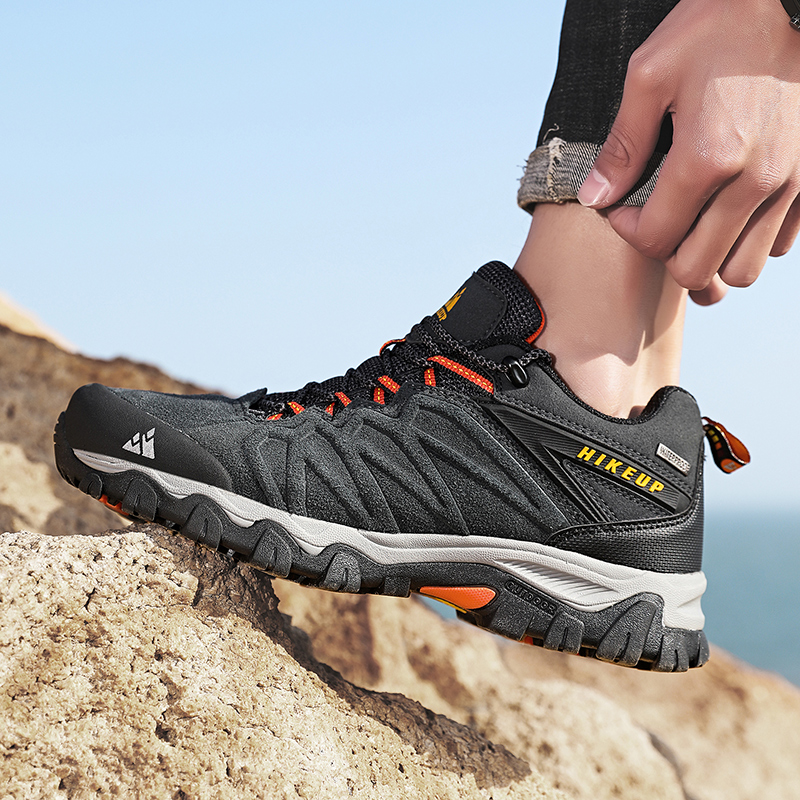 HIKEUP Hohe Qualität Leder Wanderschuhe Langlebig Outdoor Sport Männer Trekking Leder Schuhe Lace-Up Klettern Jagd Turnschuhe
