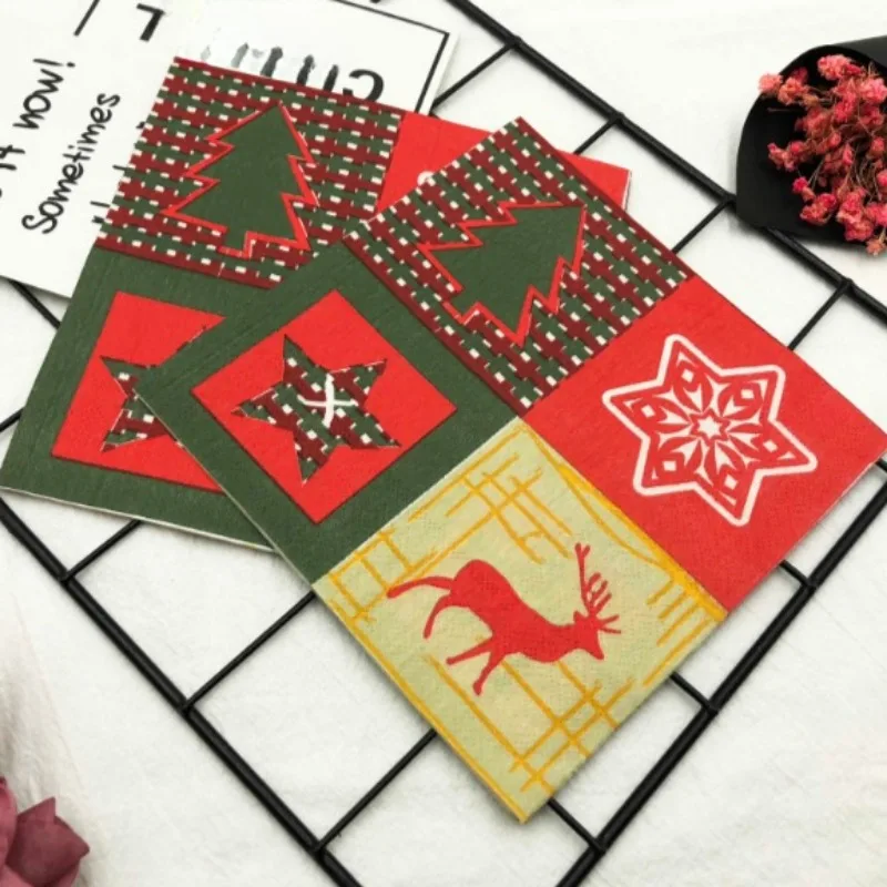 Modelli di cartoni animati natalizi personalizzabili Tovaglioli stampati colorati Tovaglioli di carta per feste di festival di Natale Tovaglioli di stoffa per bocca 2 strati
