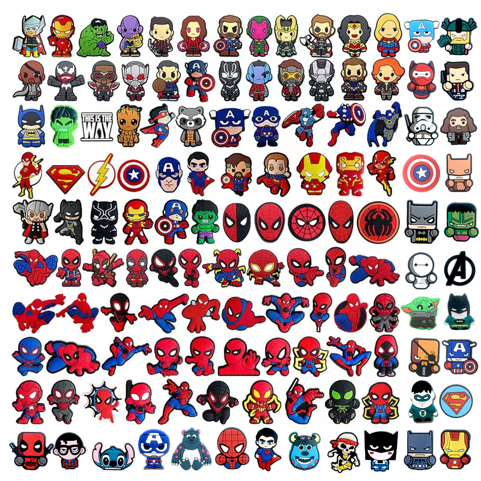 Amuletos de zapatos aleatorios de la serie MINISO Marvel, 10-50 Uds., para llavero, sandalias, bolsos de playa, accesorios de decoración de zapatos DIY, alfileres para zapatos