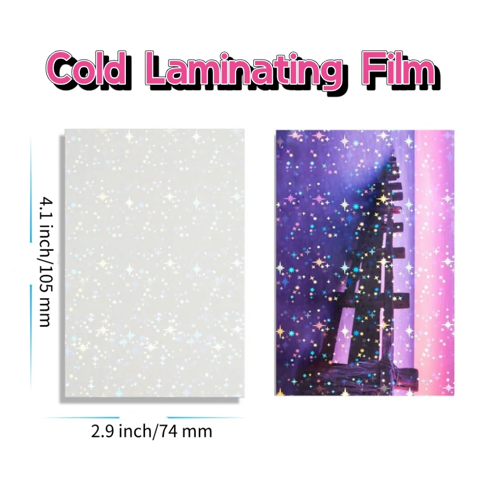 50 fogli di pellicola per laminazione a freddo olografica 4,1x2,9 pollici sovrapposizione trasparente adesivo per laminazione a stella impermeabile carta autoadesiva