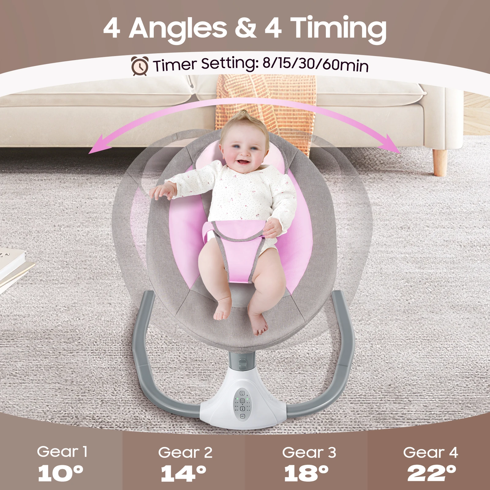 Balançoire électrique pour bébé de 0 à 18 mois, berceau à bascule musical pour bébé avec parasol et moustiquaire, bascule à 4 vitesses, avec télécommande