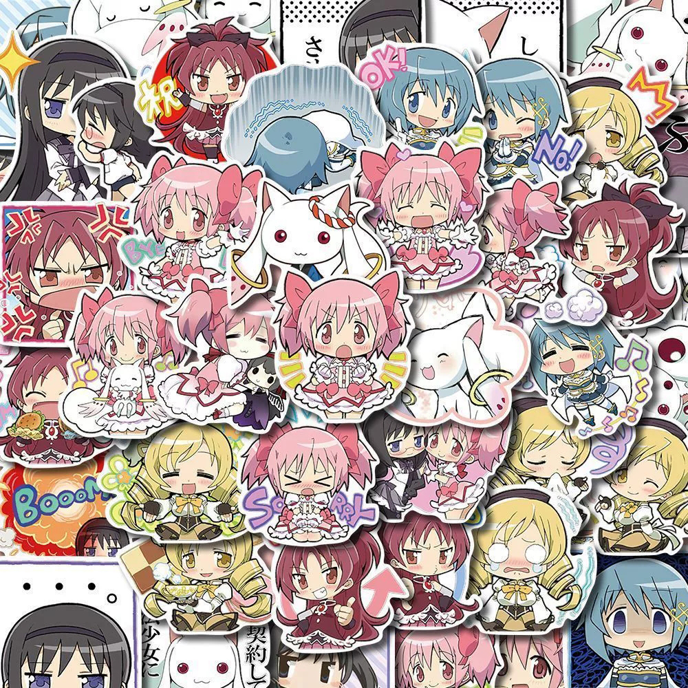 10/30/48 pçs kawaii anime puella magi madoka magica adesivos kaname madoka akemi homura decalques dos desenhos animados brinquedos diy capa de telefone portátil