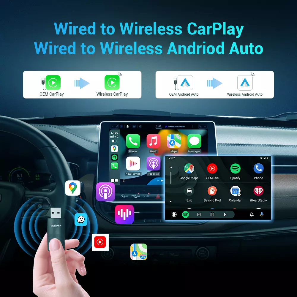 GetPairr беспроводной адаптер CarPlay Android Auto Smart Mini Box Plug and Play Wi-Fi быстрое подключение для Benz Chevrolet Ford Honda