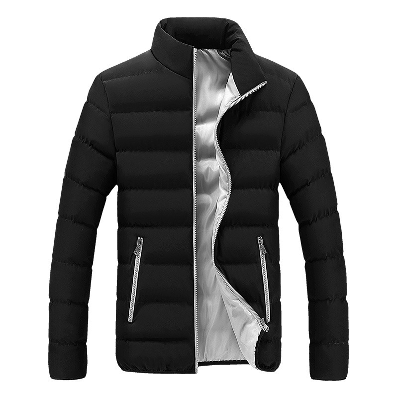 Chaqueta cálida negra para hombre, chaqueta acolchada de algodón, deportes informales, Otoño Invierno, cuello levantado, abrigo Parker grueso y cálido Jac, novedad de 2024