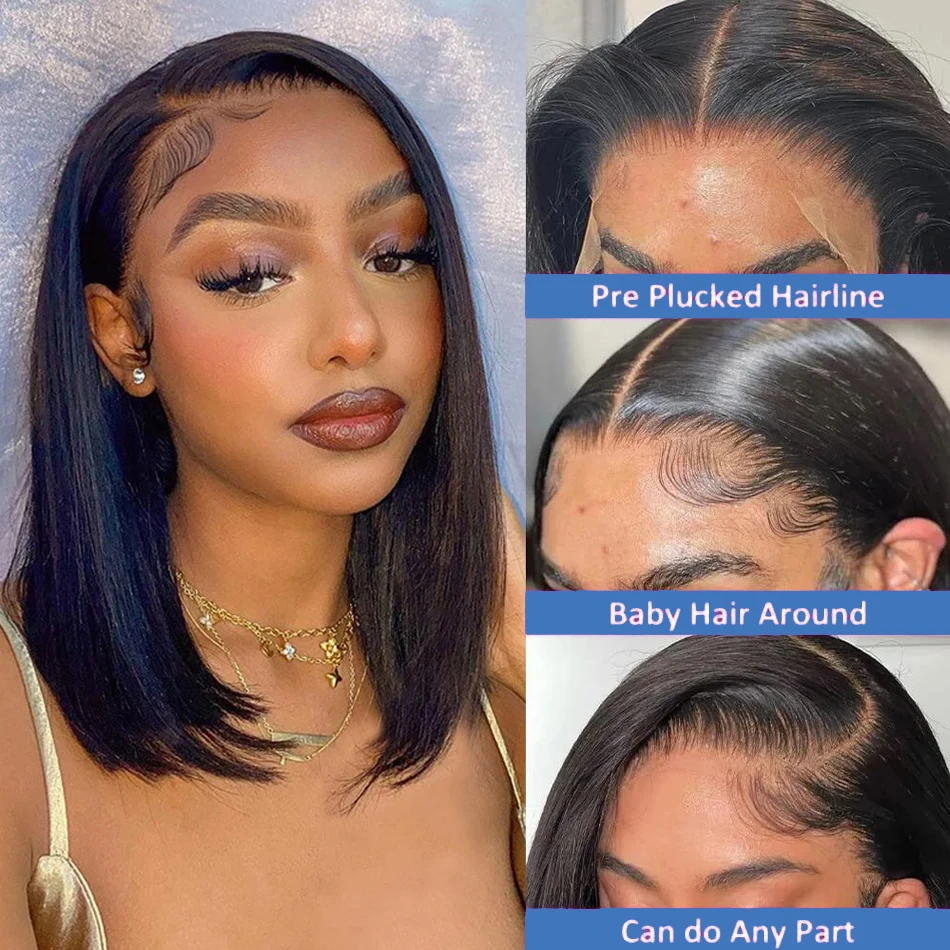 Perucas de cabelo humano bob peruca de renda transparente com cabelo do bebê remy 13x4 4x4 peruca de renda para mulheres perucas de renda pré arrancadas nós descorados