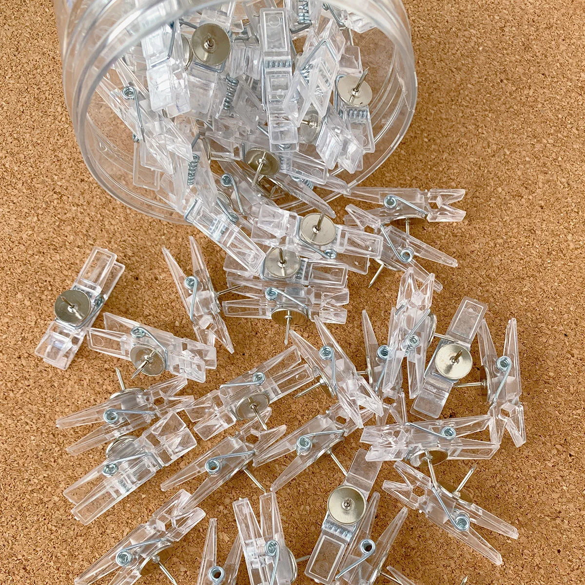 20pcs Multifunctional Clip-shaped Thumb Tacks for Cork Board Transparent Plastic Push Pins Home Photo Wall Decoration Clips
