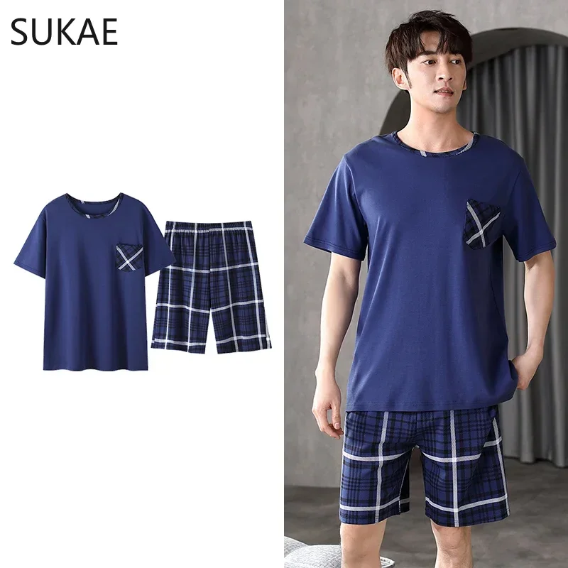 ビッグサイズ 4XL 夏ショーツ若い男性のための綿パジャマラグランレジャーパジャマ少年ファッション部屋着パジャマティーンエイジャーのため