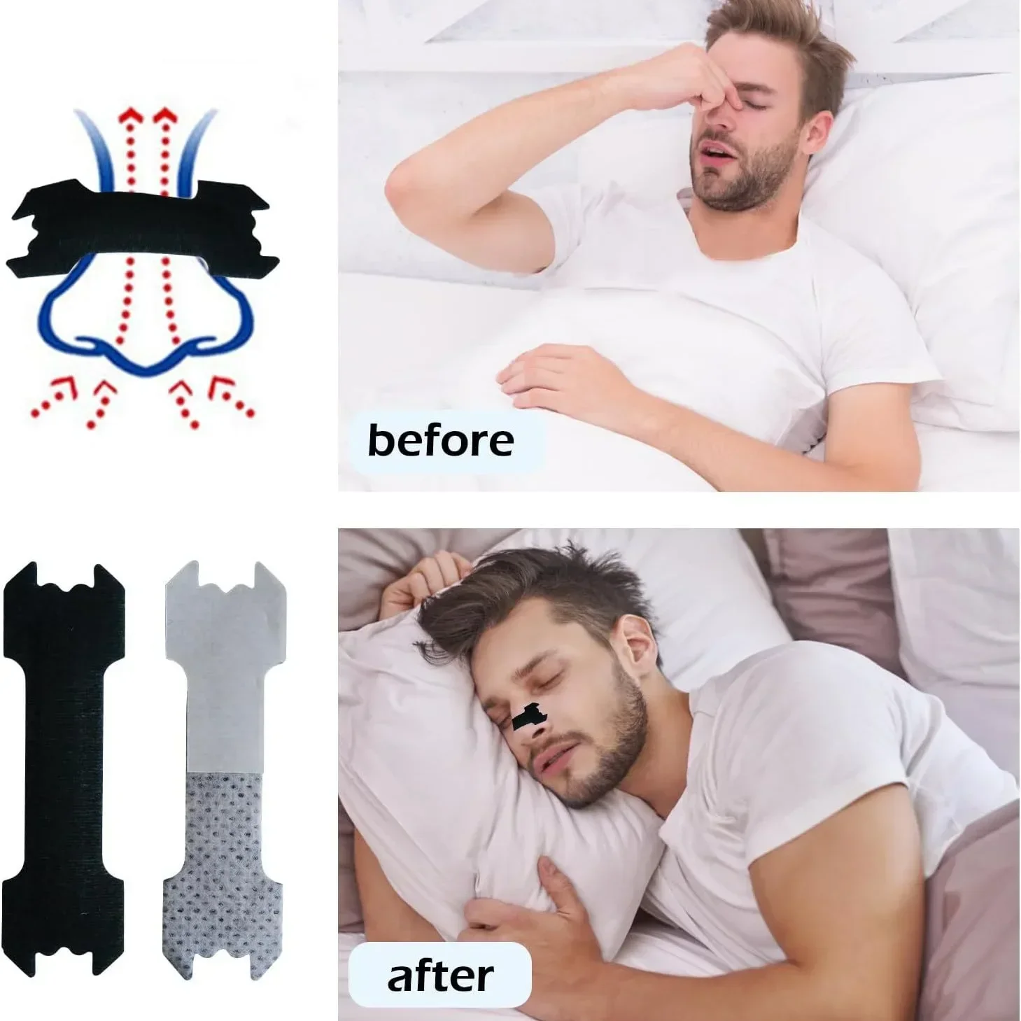 30/60/90PCS Enhanced Adhesion Sports Nasal Strips Breathable Comfortable Design Sleep Aid Non-Invasive Anti Snoring Nose Patch