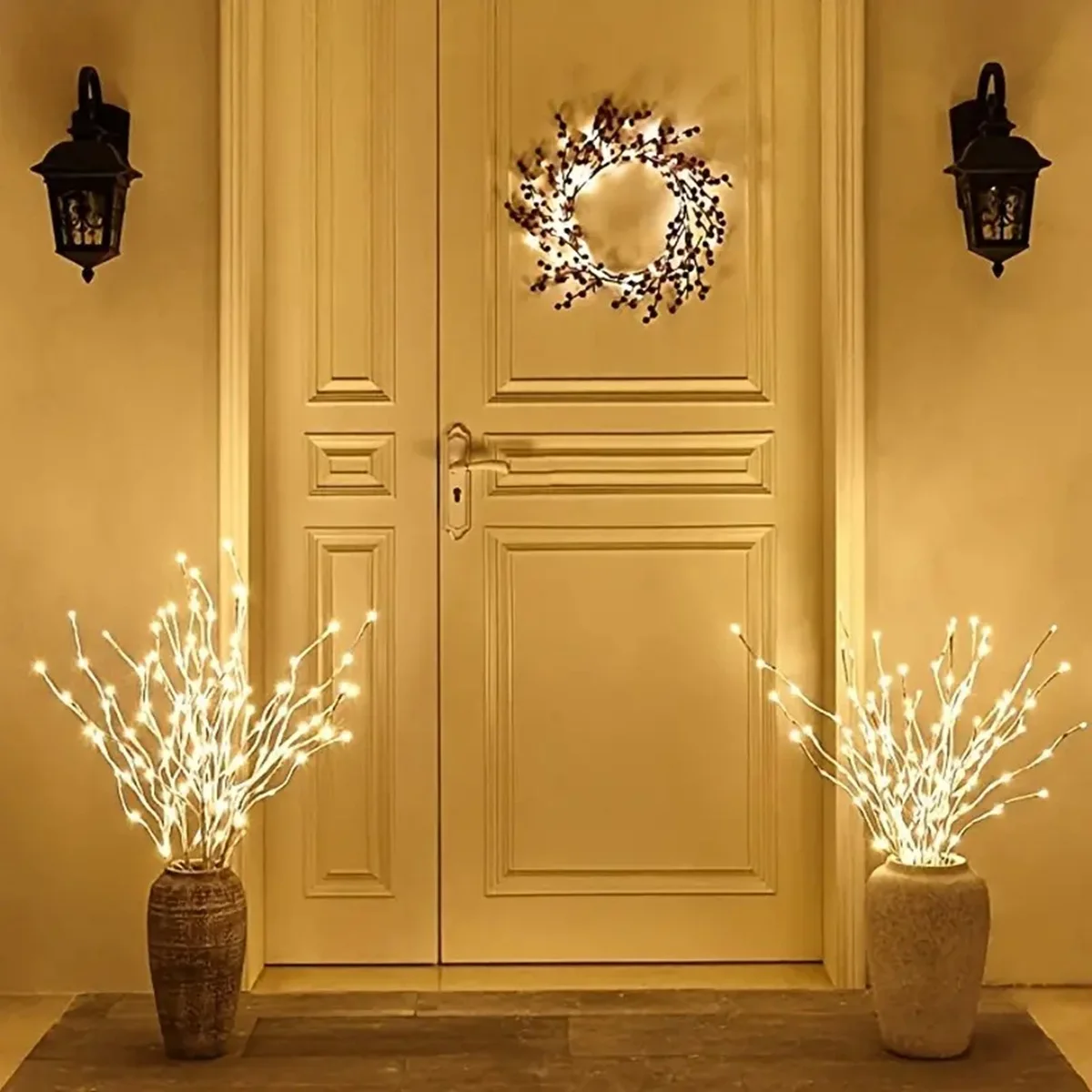 1 pc branco ramo de bétula luzes a pilhas 20 led luzes de fadas ramos de salgueiro para casa quarto dentro da decoração ao ar livre