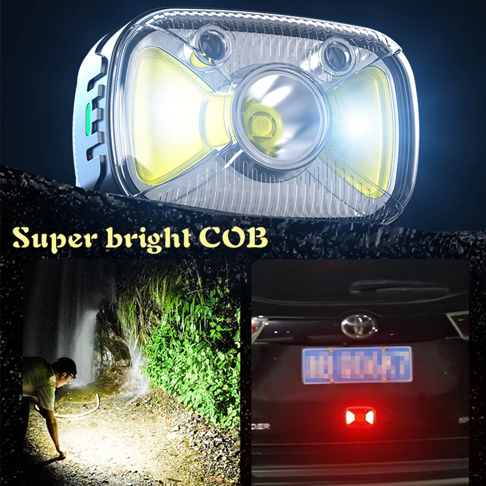 Super Bright XPG+CPB LED Headlamp Smart Induction Headlight Type-C USB Rechargeable Head Lamp Red Light SOS Fishing Head Light