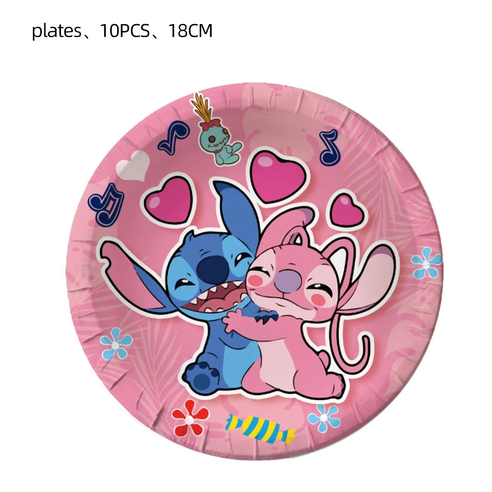 Disney Pink Lilo&Stitch Dekoracje urodzinowe Zestaw zastawy stołowej Kubki Talerze Serwetki Balony Dekoracje dla dzieci Baby Shower Party Supplies
