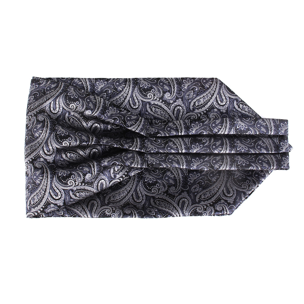 Corbata de anacardo con patrón gris para hombre, corbata Formal de boda Ascot Scrunch, corbata de cuello de Cachemira Jacquard para caballero británico de lujo