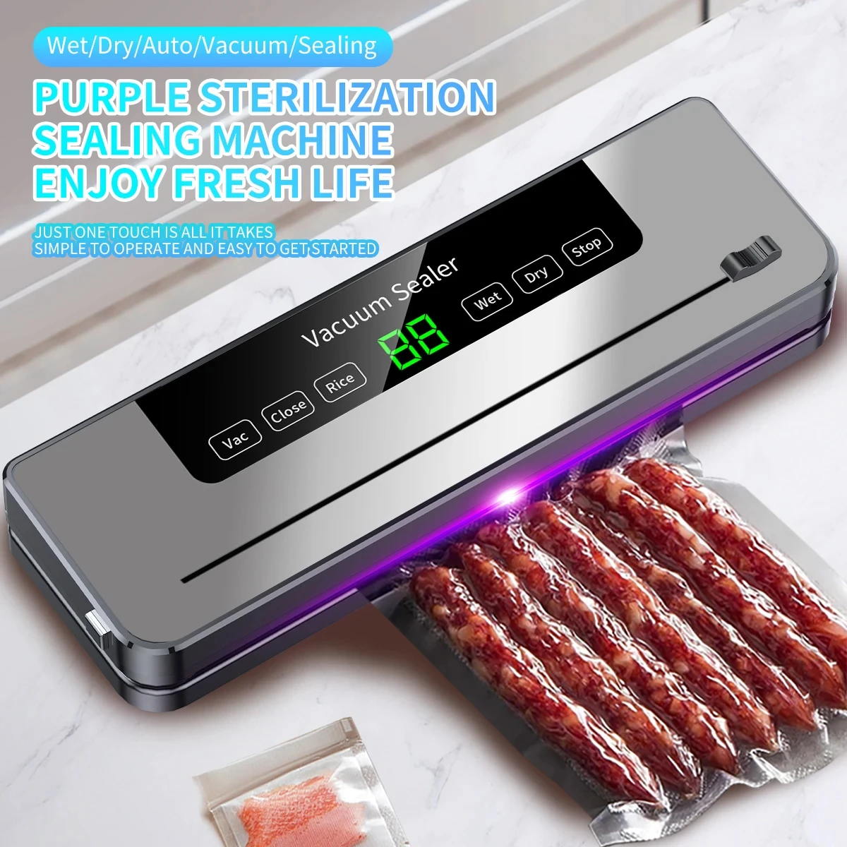 Seladora a vácuo elétrica para alimentos secos/úmidos, embalagem selada para armazenamento de alimentos de cozinha, faca cortadora embutida