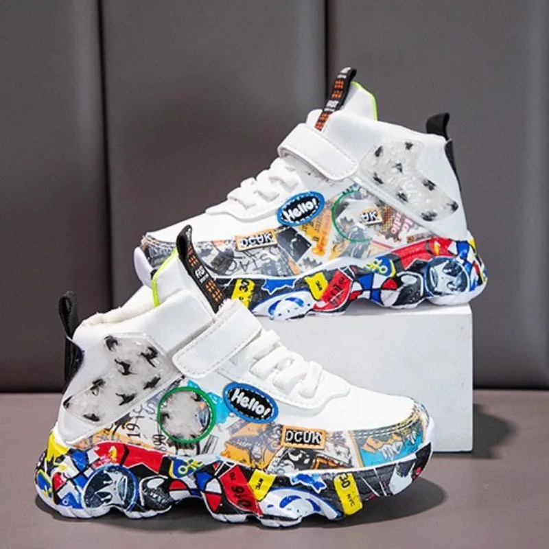 Herbst Kinder Turnschuhe Chunky Vielseitige Basketball Turnschuhe für Kinder Mode Kausalen Nicht-slip Jungen Schule Sport Schuhe Haken Schleife