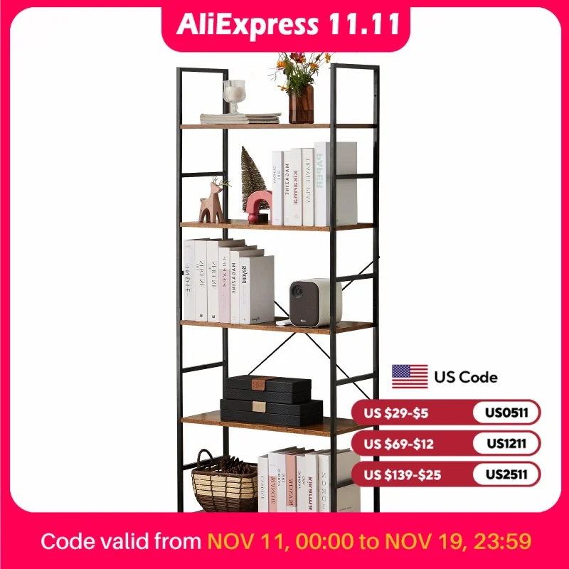 JHK 5-stufiges Bücherregal, Bücherregal, modernes Bücherregal für Bücher, Eckaufbewahrung, Organizer für Schlafzimmer, Zuhause, Büro, Küche, Wohnzimmer