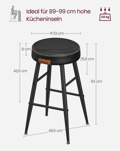 Vasagle Barkruk (2 St), Synthetisch Leer, 120Kg Dragend, Twee Hoogtes