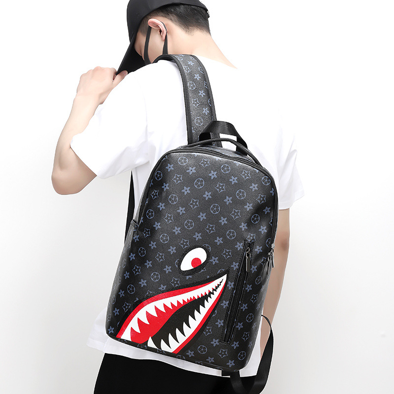 Männer Hai Rucksack Neue Schwarz Buch Reisetasche Schule