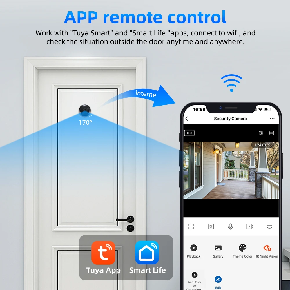 ELECTOP-minicámara con Wifi, visor Digital con gran angular de 170 grados, visión nocturna, para puerta