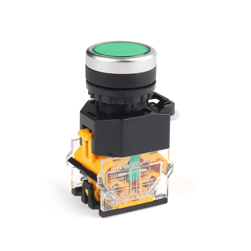 Push Button Switch Push-Type Self-Resetting La38-11Bn Power Supply Flat Head Start Stop Round Inching Start Stop Self-Resetting Inching Push-Type 22mm
