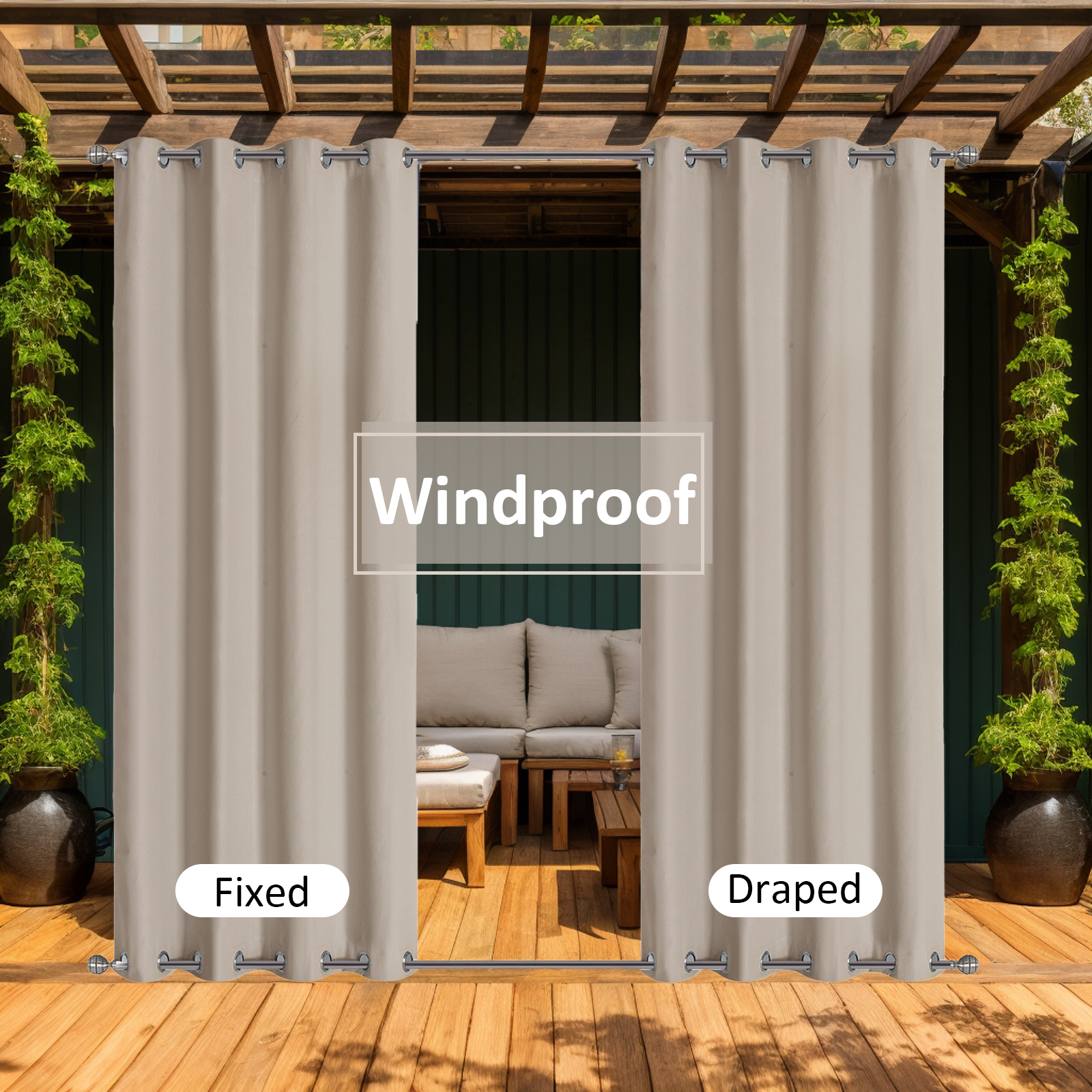 Rideaux d'extérieur imperméables 100% avec Double œillet, pour Patio, Gazebo, Pergola, coupe-vent, rideaux de confidentialité, isolation thermique