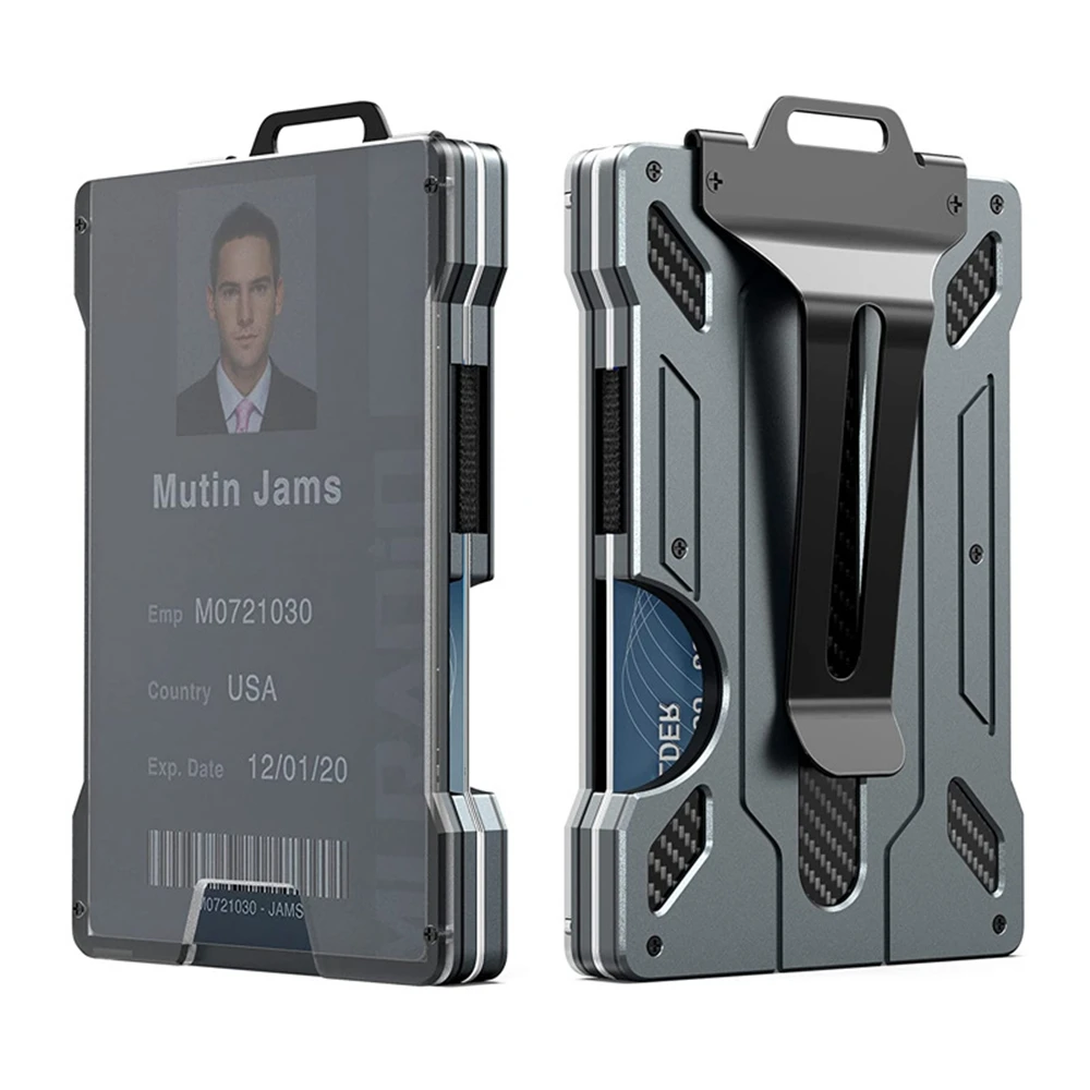 Cartera para hombre con clip para billetes de metal de aluminio delgado con 1 ventana transparente, soporte para tarjetas de identificación, bloqueo RFID, capacidad para 15 tarjetas con clip para efectivo