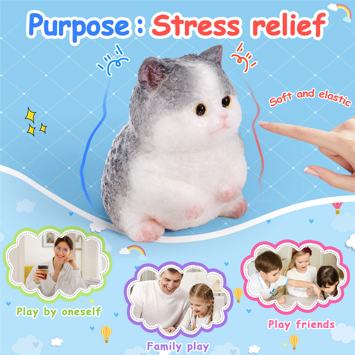 BAAU ミディアム スクイーズ 猫のおもちゃ ストレス解消 猫 スクイーズ おもちゃ 面白い猫 スクイーズ おもちゃ ソフト猫 スクイーズ ストレスおもちゃ ギフト,B