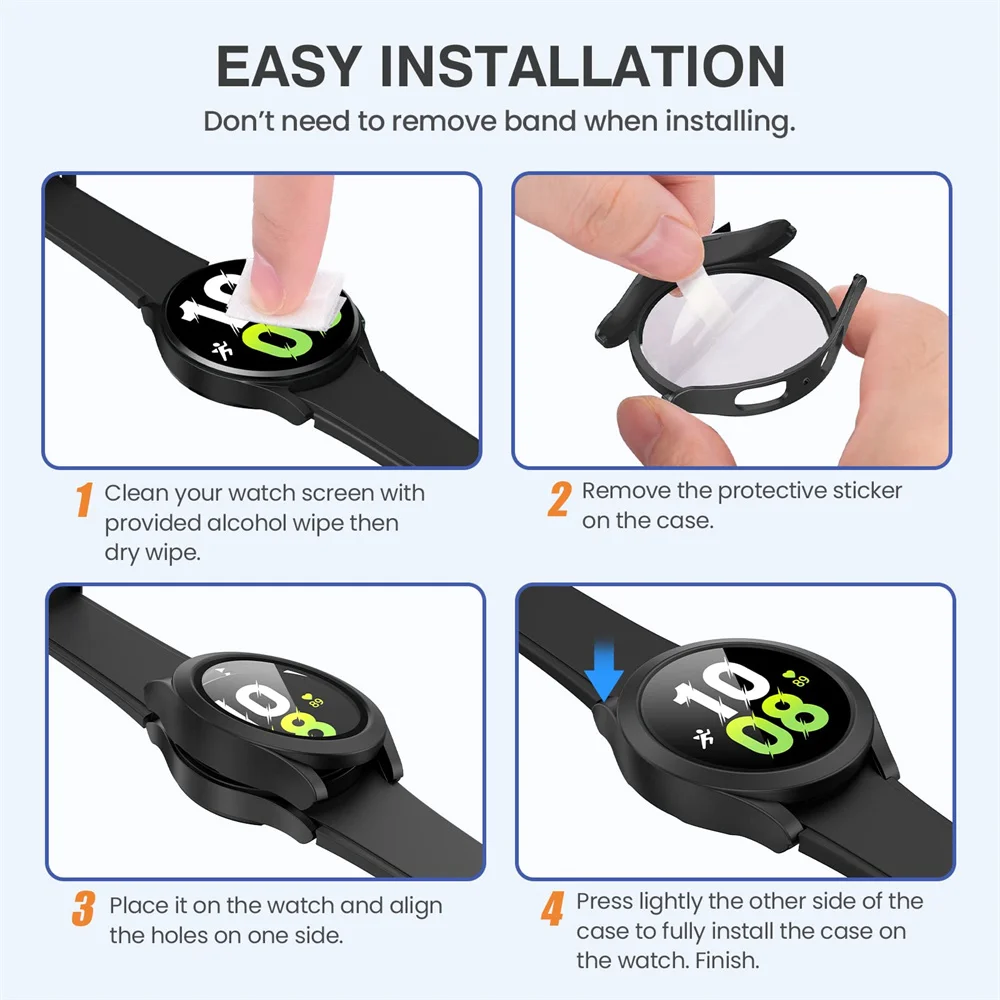 Tempered Glass+Case for Samsung Galaxy Watch 7/6/5/4 cover 44mm 40mm Full PC bumper screen protector Galaxy watch FE Accessories