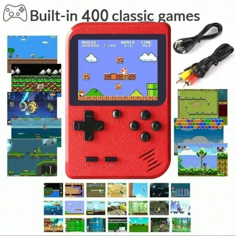 Consola de juegos portátil retro roja para niños 400 juegos clásicos recargable TV-conectable