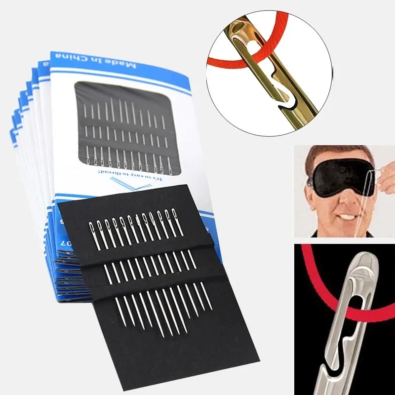 12/24/36Pcs Blind เข็มผู้สูงอายุเข็ม-ด้านข้างมือเย็บผ้าในครัวเรือนสแตนเลสเย็บ Needless Threading DIY เครื่องประดับ