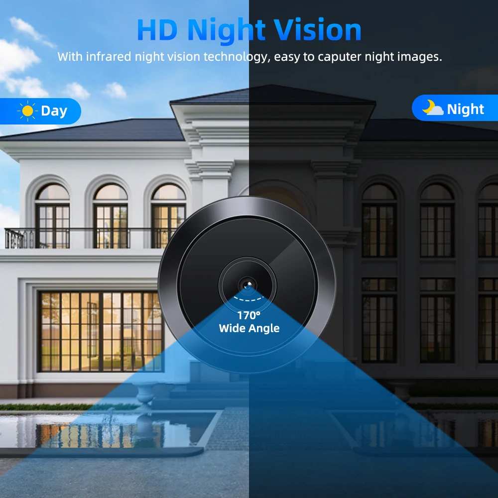 ELECTOP-minicámara con Wifi, visor Digital con gran angular de 170 grados, visión nocturna, para puerta