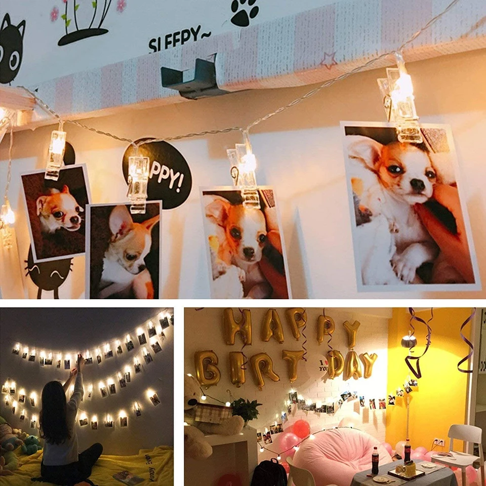 LED String Light ภาพคลิปไฟ Fairy 10M USB แบตเตอรี่ดําเนินการต้นคริสต์มาสตกแต่ง Garland งานแต่งงาน 2025 ใหม่ปีตกแต่ง
